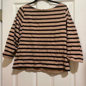 J. Crew Tan and Black 3/4 Sleeve Boxy Blouse